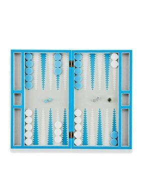 Jonathan Adler Ripple Backgammon Set Blue White Lacquered Box Mid Century RARE